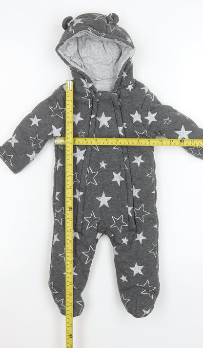 George Unisex Baby Grey Star Print Cotton Hooded Coverall 3-6 Months
