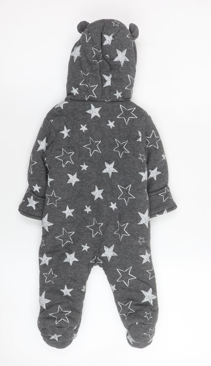George Unisex Baby Grey Star Print Cotton Hooded Coverall 3-6 Months