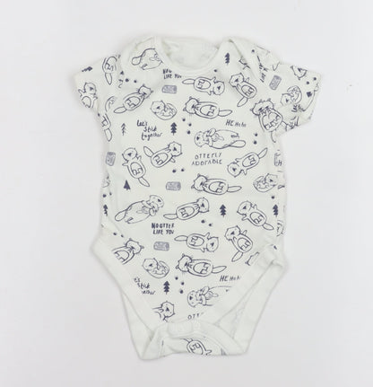 George White Otter Print Short Sleeve Babygrow Unisex 6-9 Months