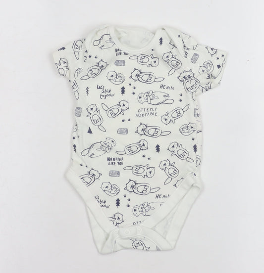 George White Otter Print Short Sleeve Babygrow Unisex 6-9 Months