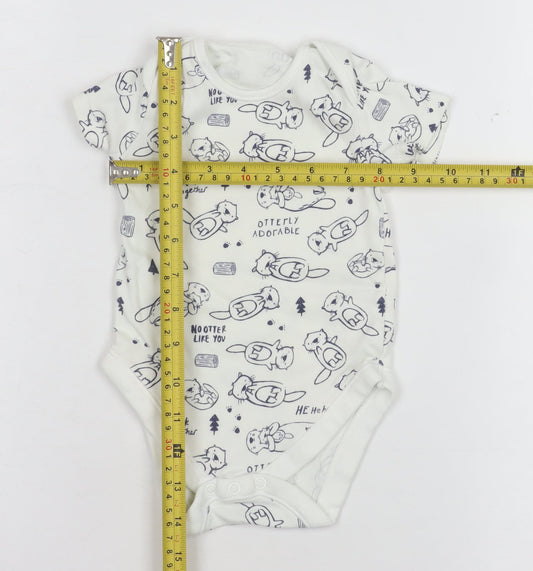 George White Otter Print Short Sleeve Babygrow Unisex 6-9 Months