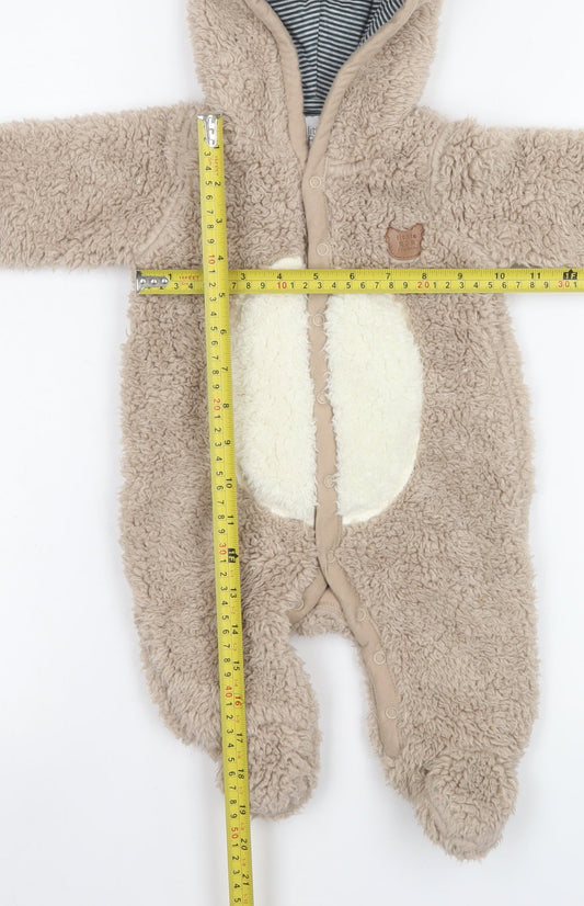 John Rocha Unisex Baby Beige Fleece Bear Hooded Coverall 0-3 Months
