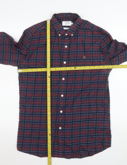 Farah Men's Red Blue Check Long Sleeve Slim Fit Button-Up Shirt Size M