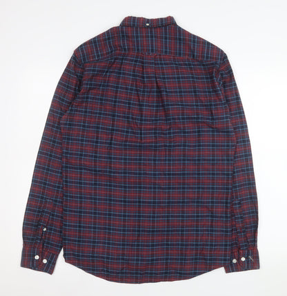 Farah Men's Red Blue Check Long Sleeve Slim Fit Button-Up Shirt Size M