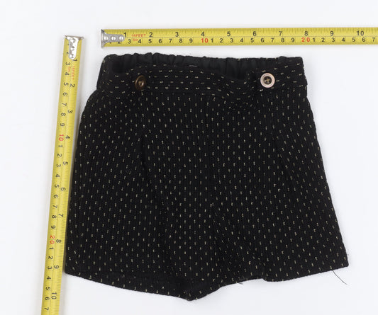 F&F Girls Black Paperbag Shorts 3-4 Years Acrylic Knit Elastic Waist
