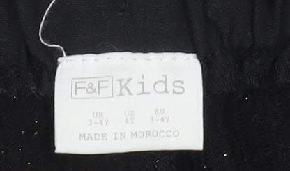 F&F Girls Black Paperbag Shorts 3-4 Years Acrylic Knit Elastic Waist