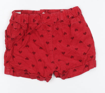 Tu Girls Red Corduroy Heart Print Shorts 2-3 Years Elastic Waist