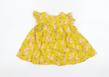 Next Girls Yellow Bunny Print Cotton A-Line Dress 6-7 Years