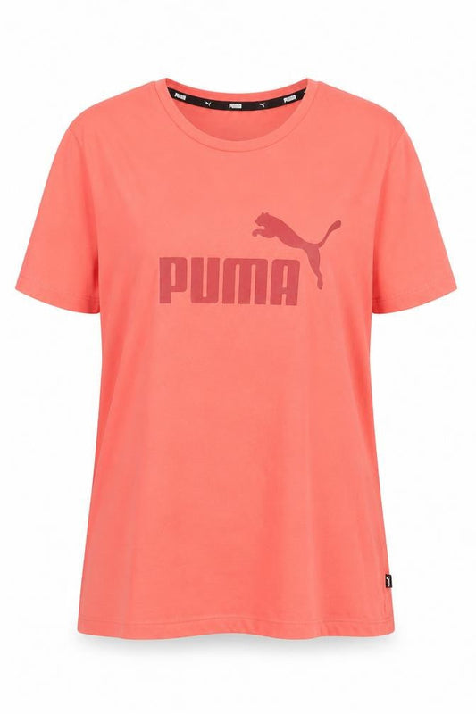 Front view of Puma women’s pink cotton crew neck logo t-shirt, size L