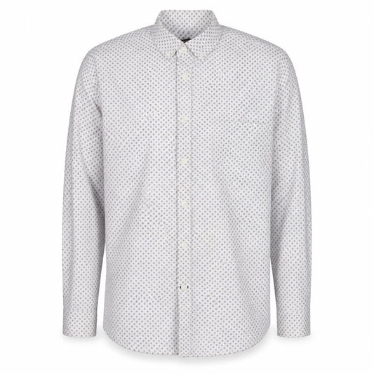 Front view of Dunnes Men's White & Blue Polka Dot Cotton Button-Up Shirt Large