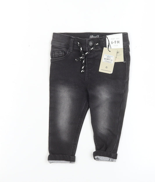 Primark Boys Black Denim Co Jeans 6-9 Months Elastic Waist Drawstring