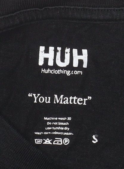 Mens UK Size S HUH Black  T-Shirt