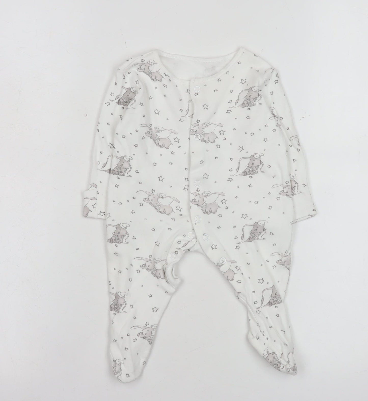 Disney Baby George Unisex White Dumbo Print Babygrow 0-3 Months Cotton