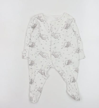 Disney Baby George Unisex White Dumbo Print Babygrow 0-3 Months Cotton