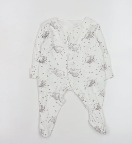 Disney Baby George Unisex White Dumbo Print Babygrow 0-3 Months Cotton