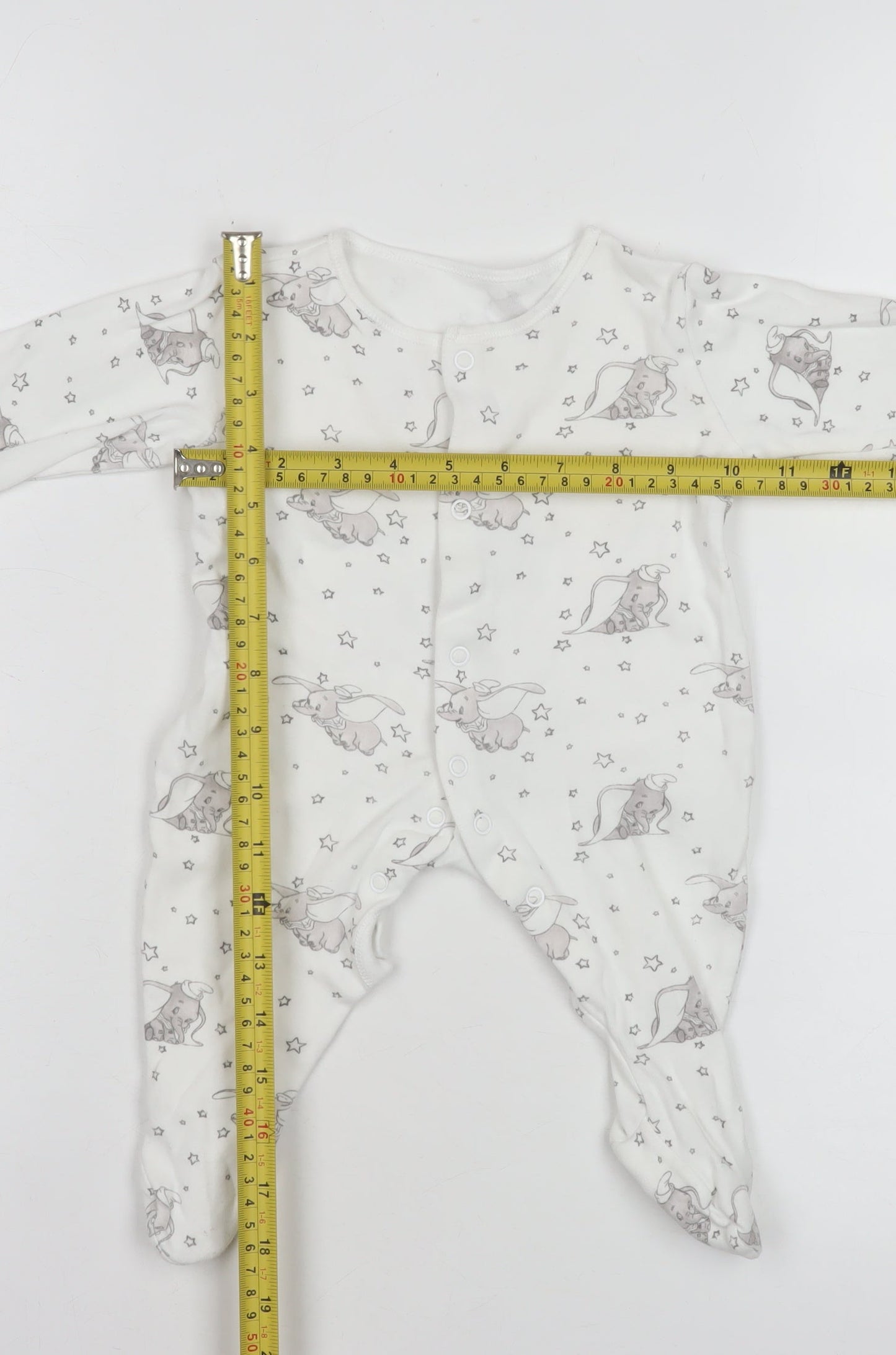 Disney Baby George Unisex White Dumbo Print Babygrow 0-3 Months Cotton