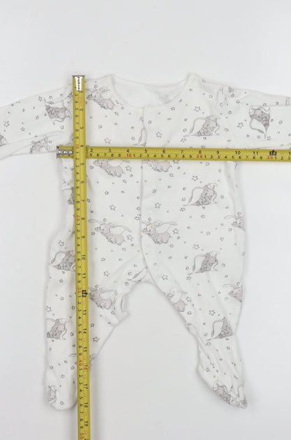 Disney Baby George Unisex White Dumbo Print Babygrow 0-3 Months Cotton