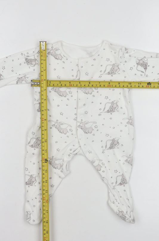 Disney Baby George Unisex White Dumbo Print Babygrow 0-3 Months Cotton