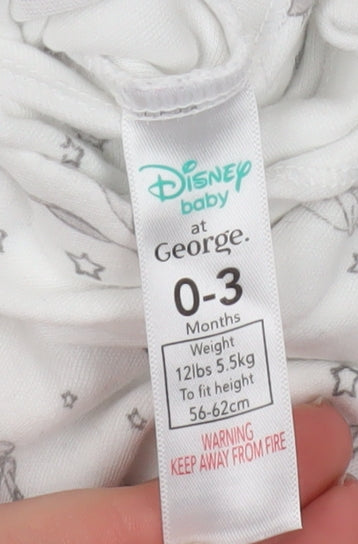 Disney Baby George Unisex White Dumbo Print Babygrow 0-3 Months Cotton
