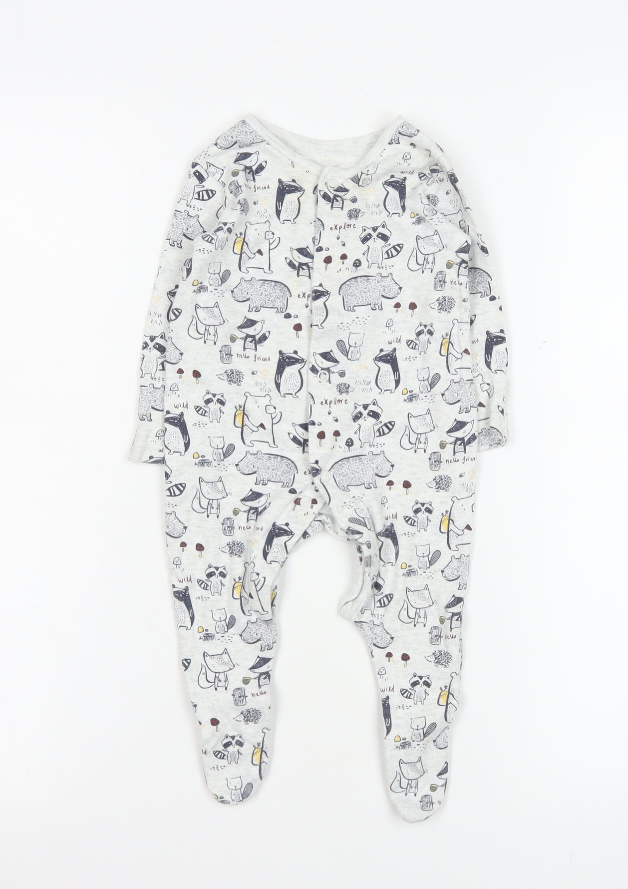 George Unisex Grey Animal Print Cotton Babygrow 3-6 Months