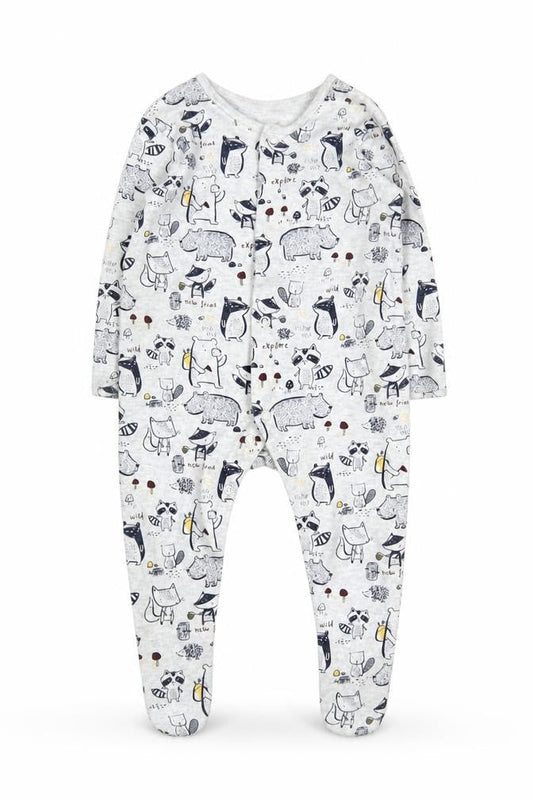 George Unisex Grey Animal Print Cotton Babygrow 3-6 Months