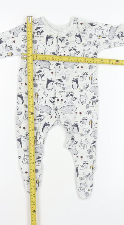 George Unisex Grey Animal Print Cotton Babygrow 3-6 Months