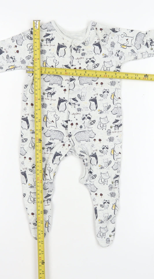 George Unisex Grey Animal Print Cotton Babygrow 3-6 Months