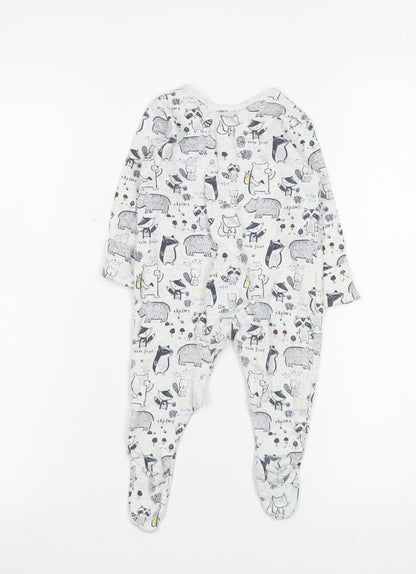 George Unisex Grey Animal Print Cotton Babygrow 3-6 Months