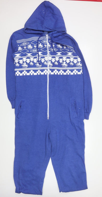 Modern Casuals Men's Blue Fair Isle Hooded Onesie L Zip One Piece