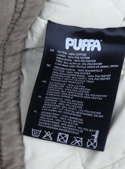 Puffa Womens Brown Cotton Fur Trim Hooded Parka Coat Size 12