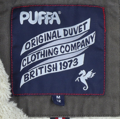 Puffa Womens Brown Cotton Fur Trim Hooded Parka Coat Size 12
