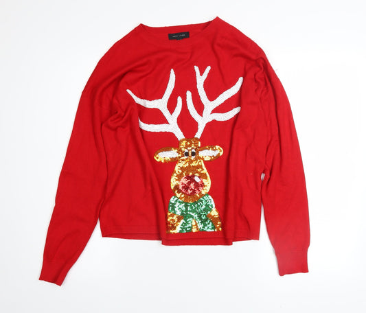 Womens UK Size S New Look Red Pullover Jumper