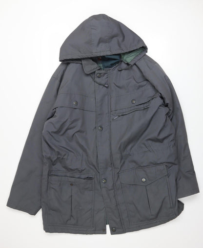 Wellington Men’s Grey Parka Jacket L Hooded Lined Water Resistant