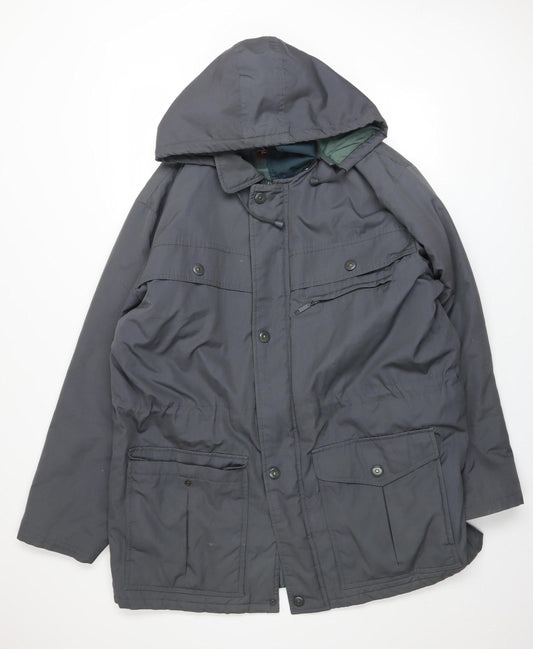Wellington Men’s Grey Parka Jacket L Hooded Lined Water Resistant