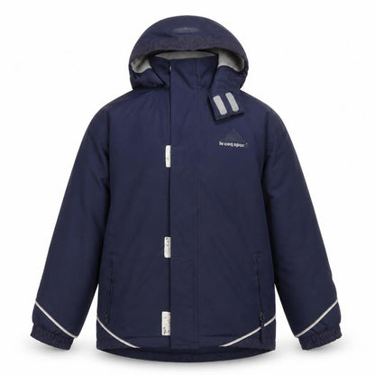 Front view of Le Coq Sportif boys’ blue hooded puffer jacket 16 years winter waterproof