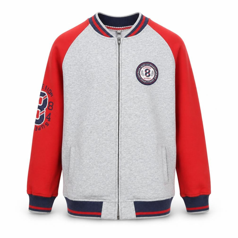 Front view of Marks & Spencer boys’ grey & red full zip hoodie 13-14 years superior 84 design