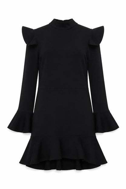Boohoo Women Black Size 14 Bodycon Ruffle Long Sleeve Short Dress