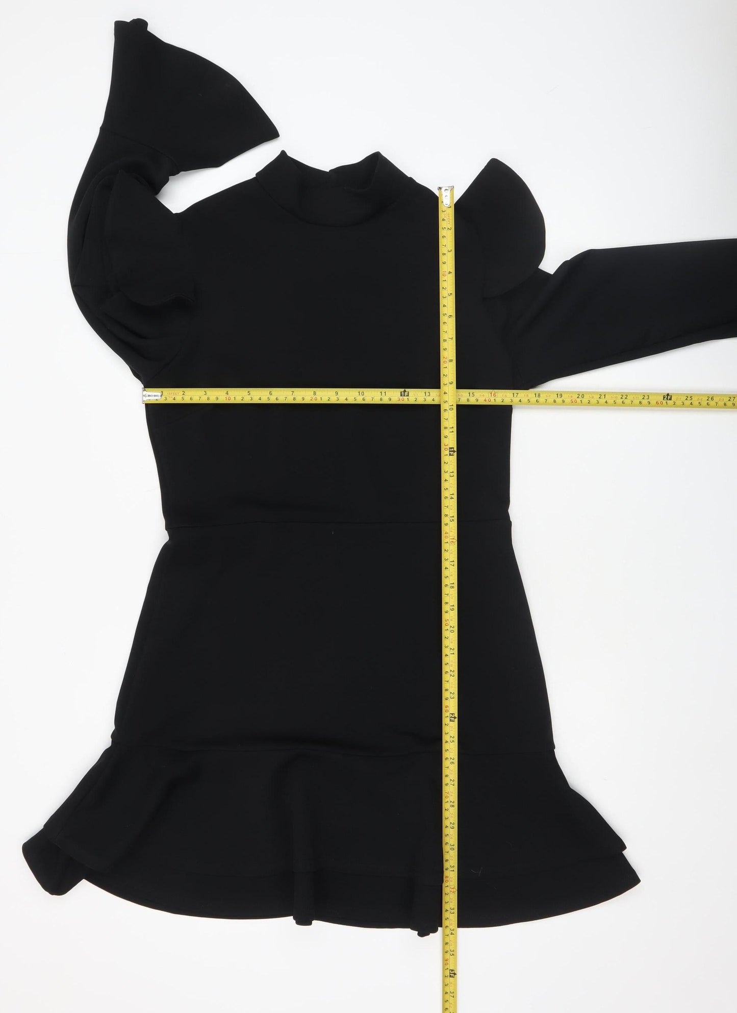 Boohoo Women Black Size 14 Bodycon Ruffle Long Sleeve Short Dress