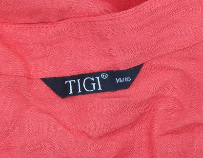 TIGI Women’s Pink 3/4 Sleeve Tunic Blouse Size 14 Rayon Blend