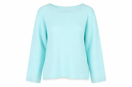 Front view of Gerard Women's Blue Beaded Knit jumper XL