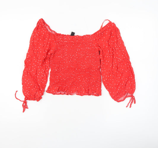 Womens UK Size 10 New Look Red Cropped Blouse
