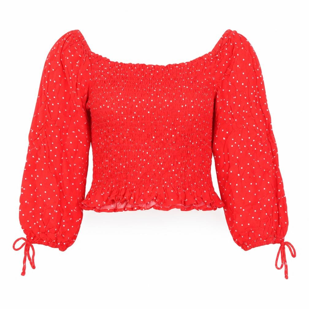 Womens UK Size 10 New Look Red Cropped Blouse