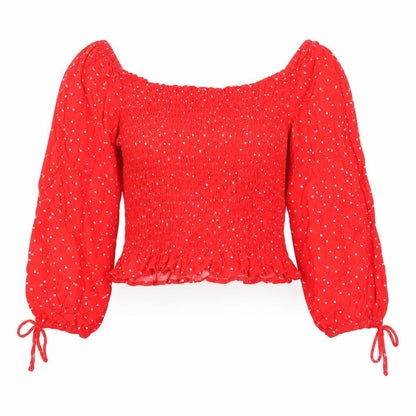 Womens UK Size 10 New Look Red Cropped Blouse