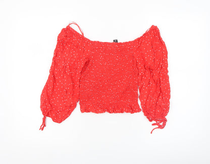 Womens UK Size 10 New Look Red Cropped Blouse