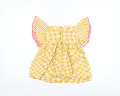 Next Girls Yellow Gingham Embroidered A-Line Dress 12-18 Months