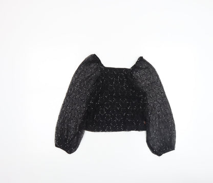 Girls UK Size 7 Years Angel & Rocket Black Cropped Blouse