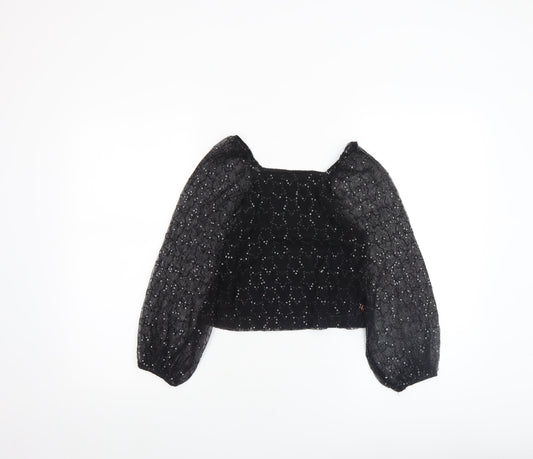 Girls UK Size 7 Years Angel & Rocket Black Cropped Blouse