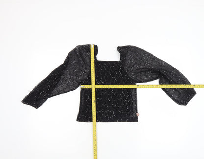 Girls UK Size 7 Years Angel & Rocket Black Cropped Blouse