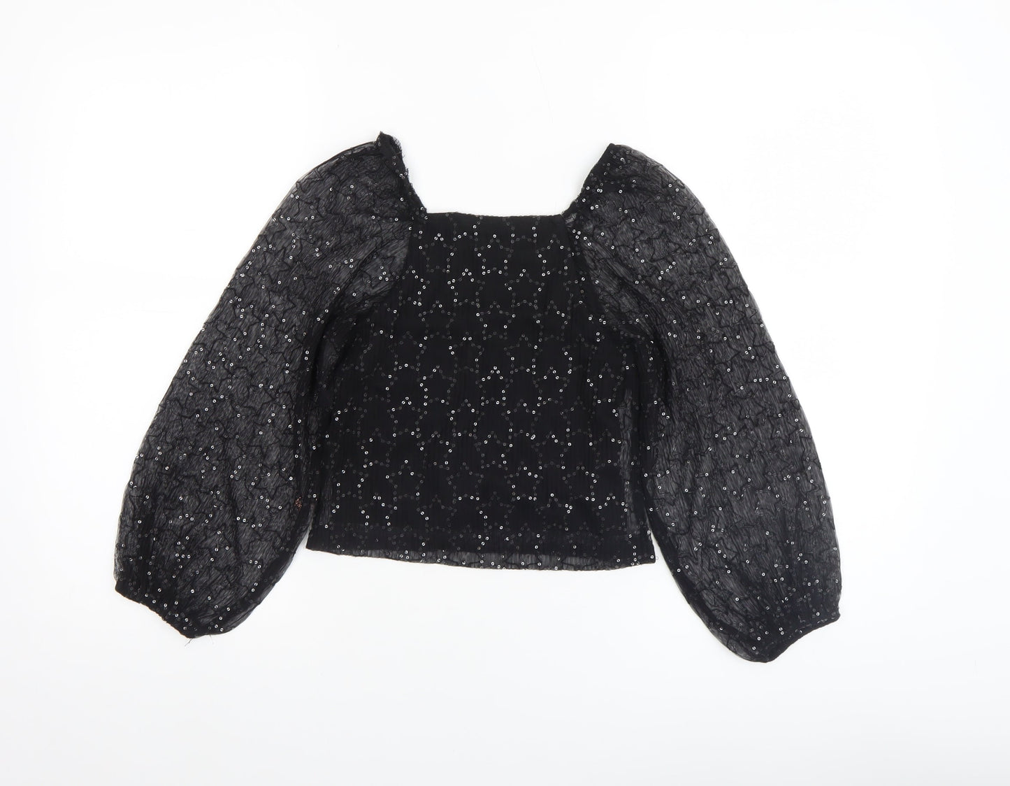 Girls UK Size 7 Years Angel & Rocket Black Cropped Blouse