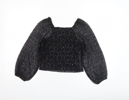 Girls UK Size 7 Years Angel & Rocket Black Cropped Blouse